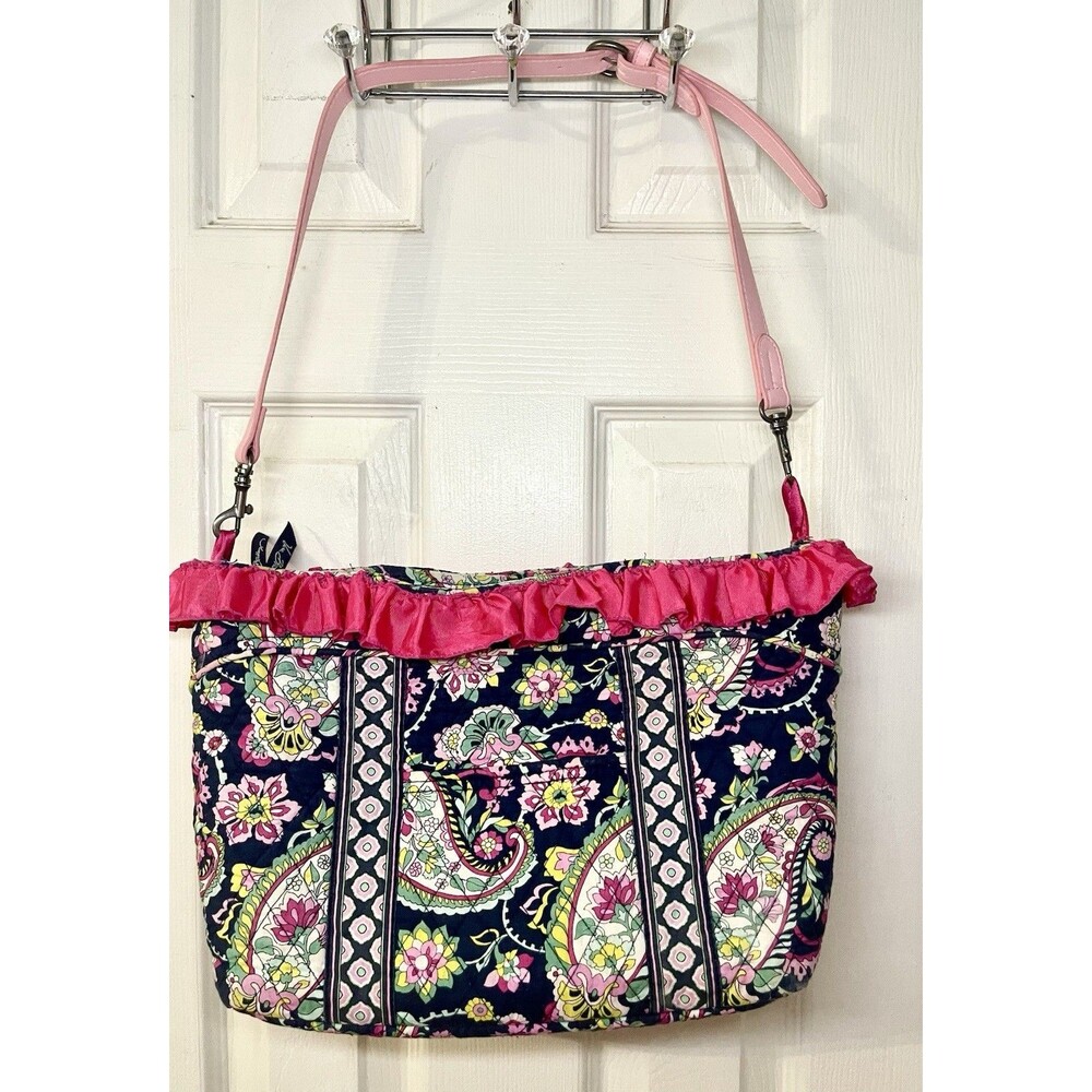Vera Bradley Petal Paisley Quilted Bag Custom Pink Ruffle Upcycled Adjustable